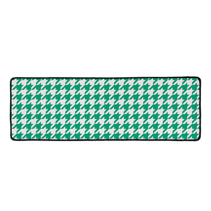 Jungle Green And White Houndstooth Print Long Kitchen Mat