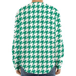 Jungle Green And White Houndstooth Print Long Sleeve Baseball Jersey