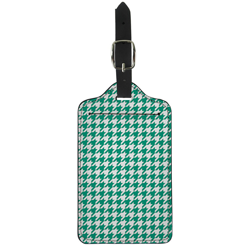 Jungle Green And White Houndstooth Print Luggage Tag