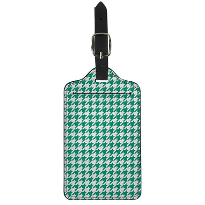 Jungle Green And White Houndstooth Print Luggage Tag