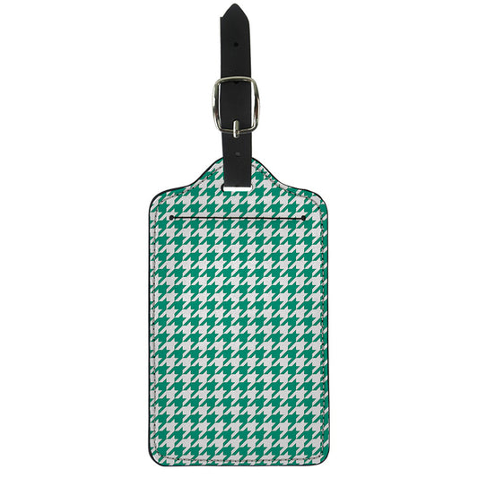 Jungle Green And White Houndstooth Print Luggage Tag