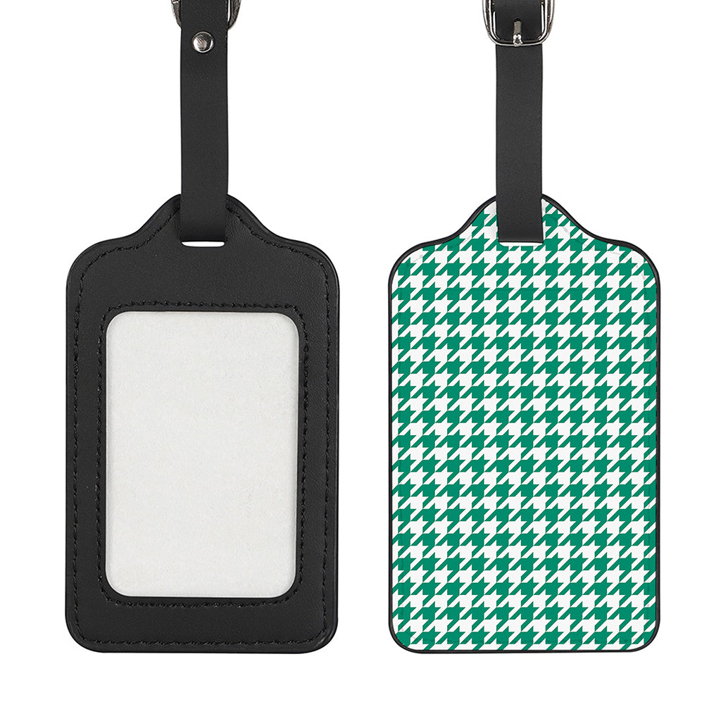 Jungle Green And White Houndstooth Print Luggage Tag