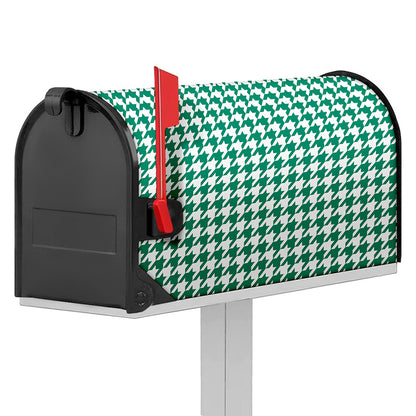 Jungle Green And White Houndstooth Print Mailbox Cover