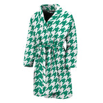 Jungle Green And White Houndstooth Print Men's Bathrobe