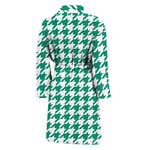 Jungle Green And White Houndstooth Print Men's Bathrobe