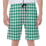 Jungle Green And White Houndstooth Print Men's Beach Shorts