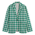 Jungle Green And White Houndstooth Print Men's Blazer