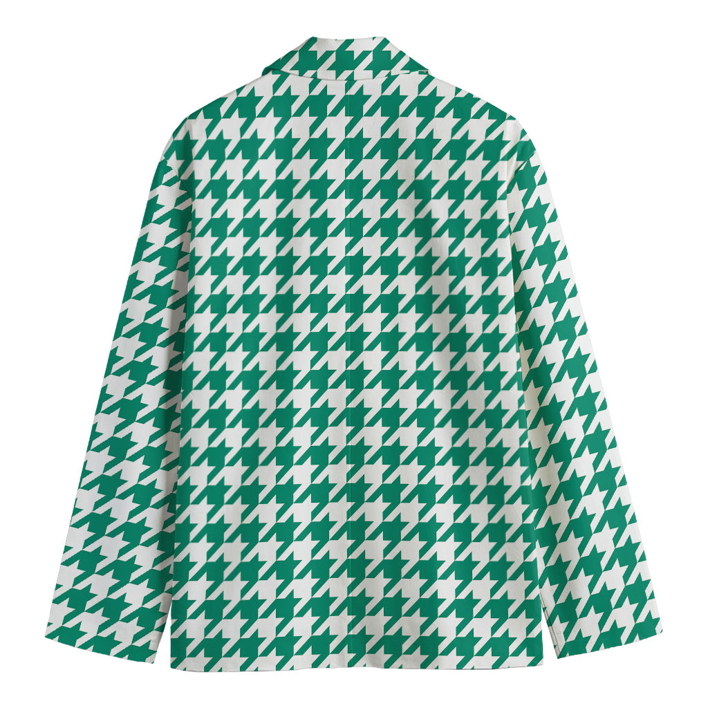Jungle Green And White Houndstooth Print Men's Blazer