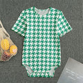 Jungle Green And White Houndstooth Print Men's Bodysuit