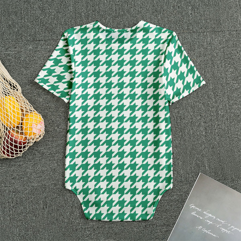 Jungle Green And White Houndstooth Print Men's Bodysuit