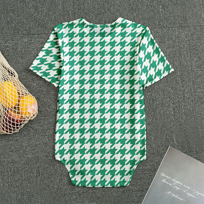Jungle Green And White Houndstooth Print Men's Bodysuit