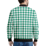 Jungle Green And White Houndstooth Print Men's Bomber Jacket