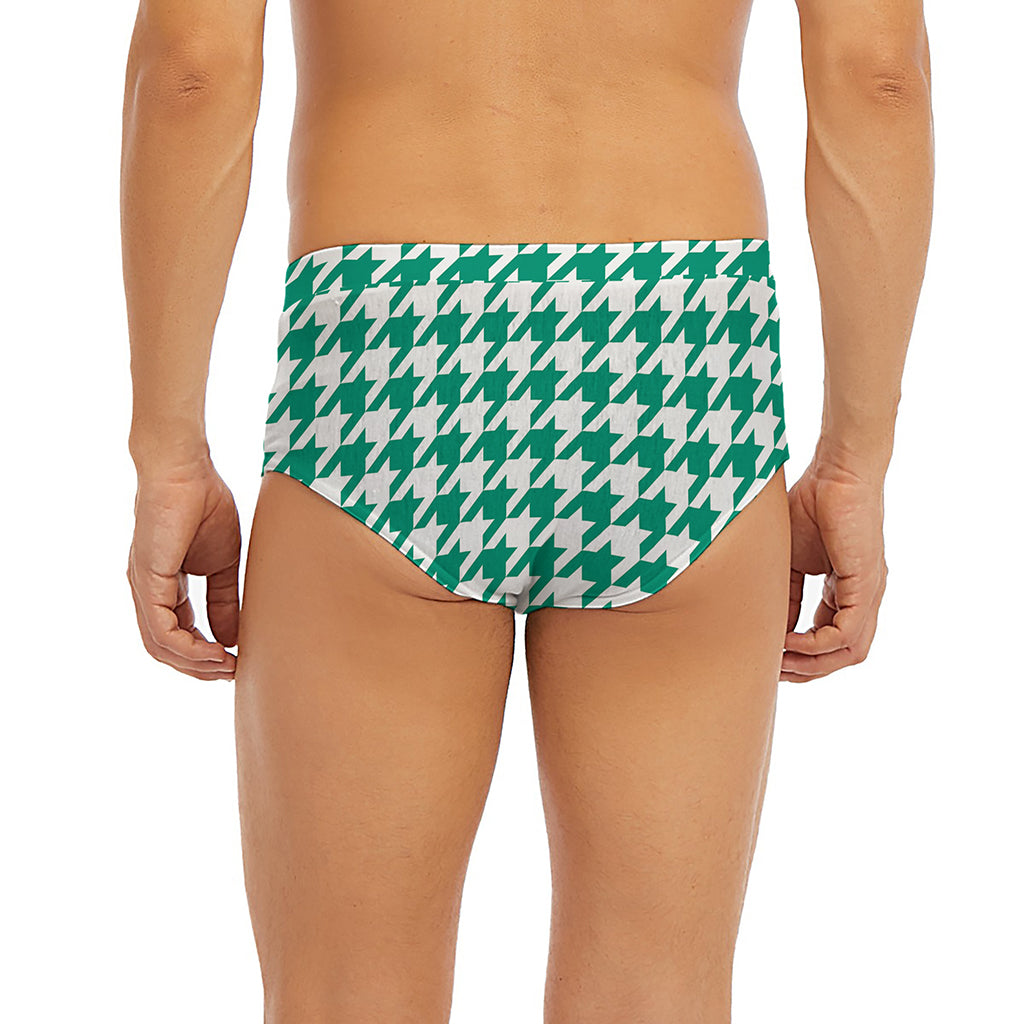 Jungle Green And White Houndstooth Print Men's Briefs