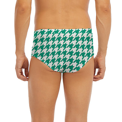 Jungle Green And White Houndstooth Print Men's Briefs