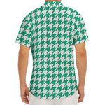 Jungle Green And White Houndstooth Print Men's Deep V-Neck Shirt