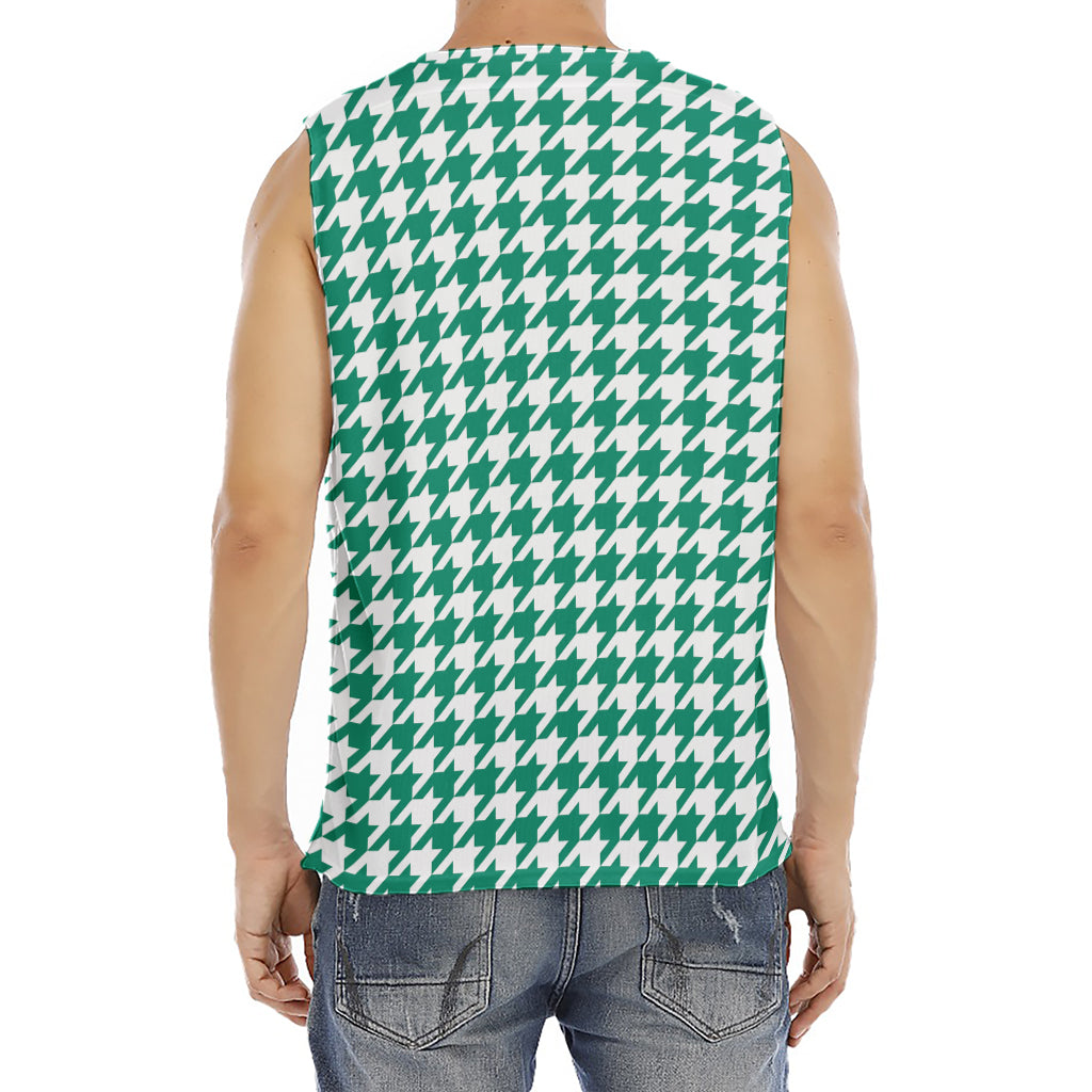Jungle Green And White Houndstooth Print Men's Fitness Tank Top