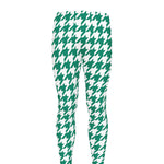 Jungle Green And White Houndstooth Print Men's leggings