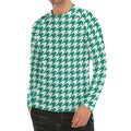 Jungle Green And White Houndstooth Print Men's Long Sleeve Rash Guard