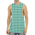 Jungle Green And White Houndstooth Print Men's Muscle Tank Top