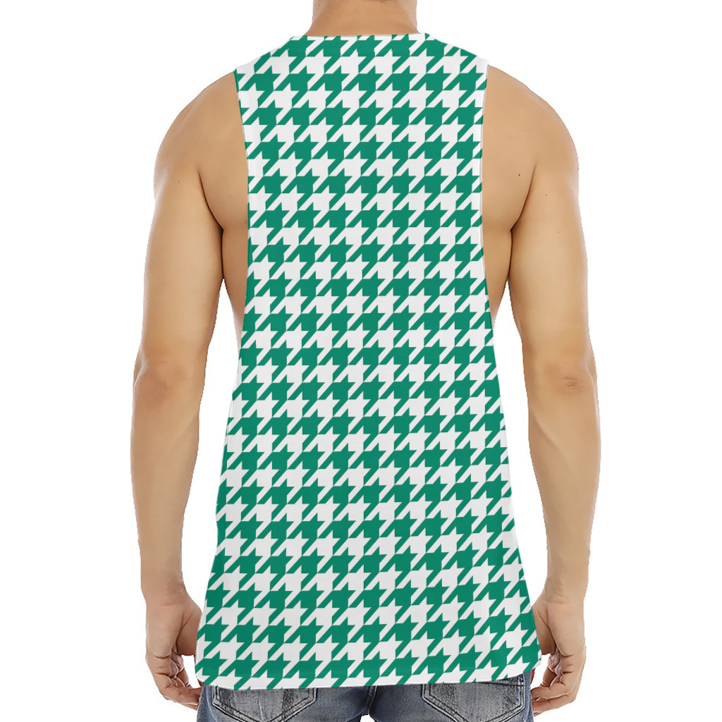 Jungle Green And White Houndstooth Print Men's Muscle Tank Top