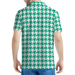 Jungle Green And White Houndstooth Print Men's Polo Shirt