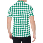Jungle Green And White Houndstooth Print Men's Shirt
