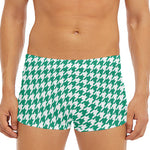 Jungle Green And White Houndstooth Print Men's Short Boxer Briefs