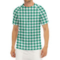Jungle Green And White Houndstooth Print Men's Short Sleeve Rash Guard