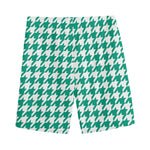 Jungle Green And White Houndstooth Print Men's Sports Shorts