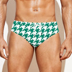 Jungle Green And White Houndstooth Print Men's Swim Briefs