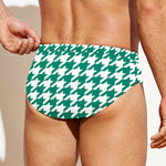 Jungle Green And White Houndstooth Print Men's Swim Briefs