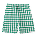 Jungle Green And White Houndstooth Print Men's Swim Trunks