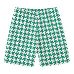 Jungle Green And White Houndstooth Print Men's Swim Trunks