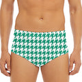 Jungle Green And White Houndstooth Print Men's Triangle Swim Briefs