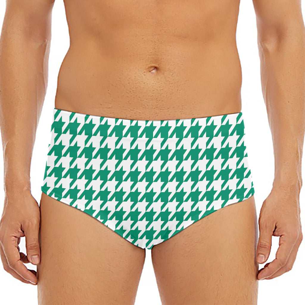 Jungle Green And White Houndstooth Print Men's Triangle Swim Briefs