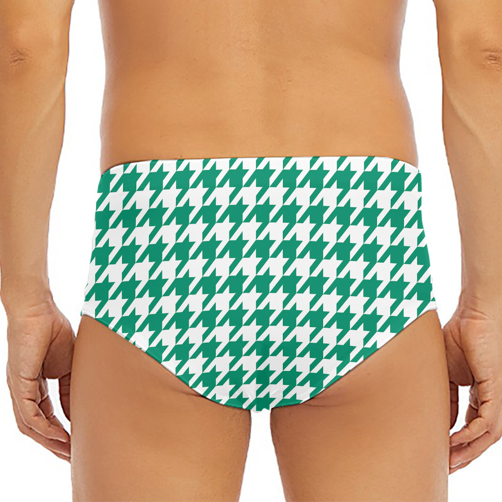 Jungle Green And White Houndstooth Print Men's Triangle Swim Briefs