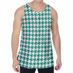 Jungle Green And White Houndstooth Print Men's Velvet Tank Top