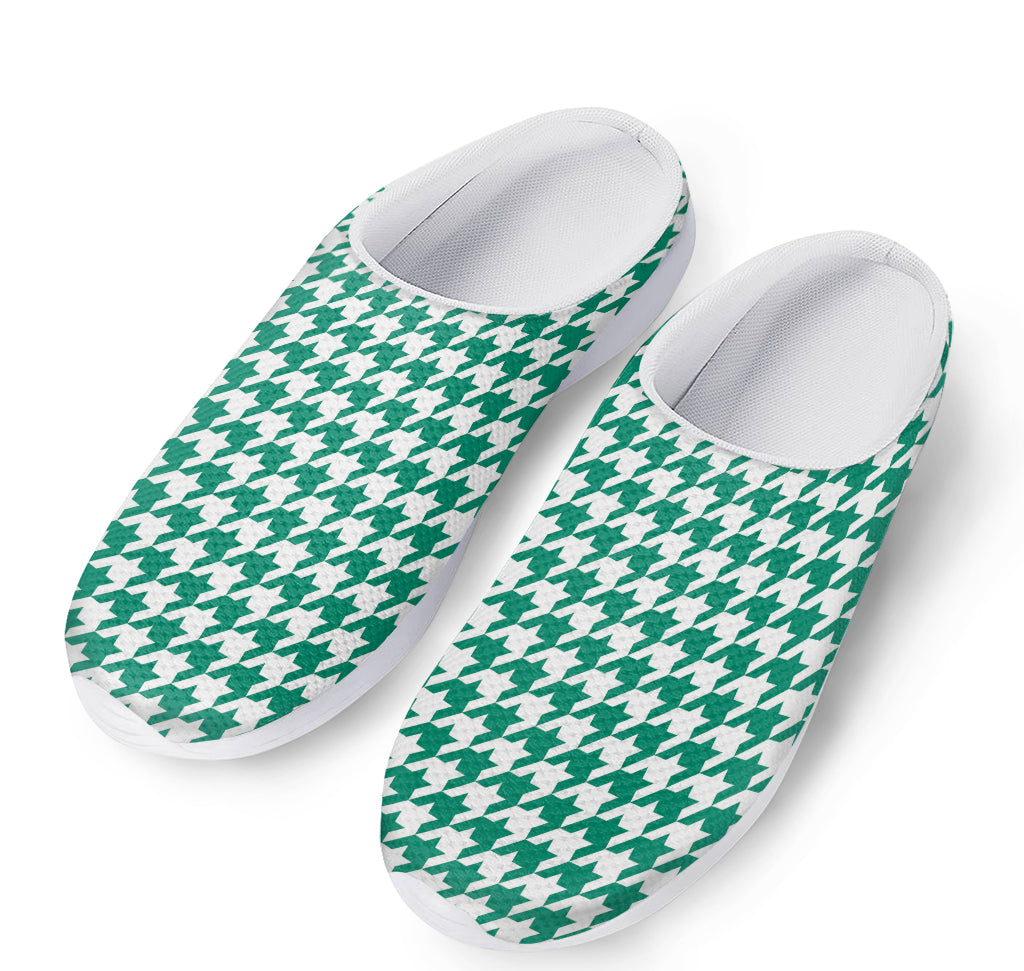 Jungle Green And White Houndstooth Print Mesh Casual Shoes