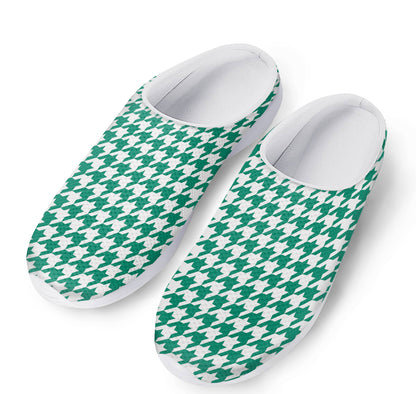 Jungle Green And White Houndstooth Print Mesh Casual Shoes