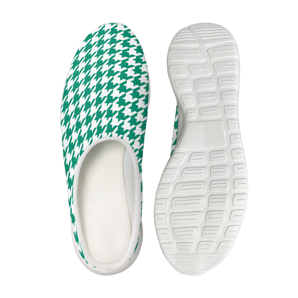 Jungle Green And White Houndstooth Print Mesh Casual Shoes