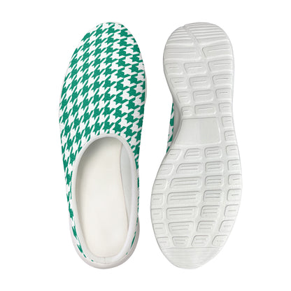 Jungle Green And White Houndstooth Print Mesh Casual Shoes