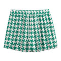 Jungle Green And White Houndstooth Print Mesh Shorts