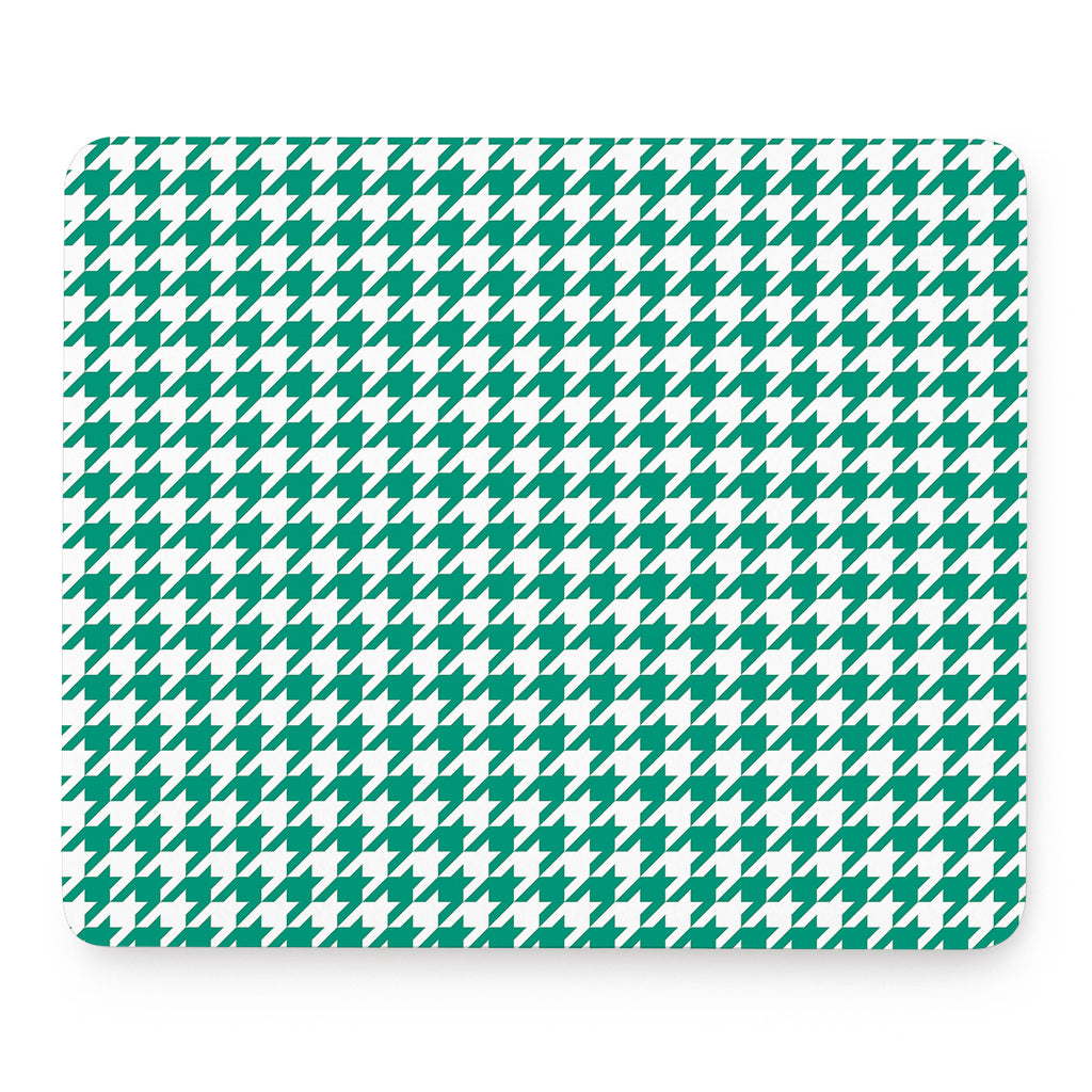 Jungle Green And White Houndstooth Print Mouse Pad