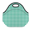 Jungle Green And White Houndstooth Print Neoprene Lunch Bag