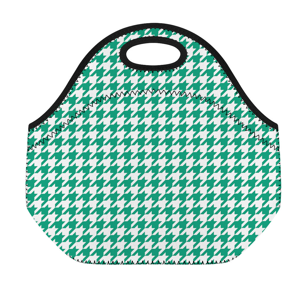 Jungle Green And White Houndstooth Print Neoprene Lunch Bag