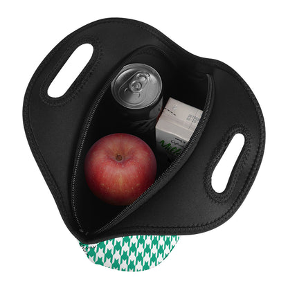 Jungle Green And White Houndstooth Print Neoprene Lunch Bag