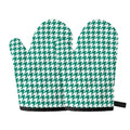Jungle Green And White Houndstooth Print Oven Mitts