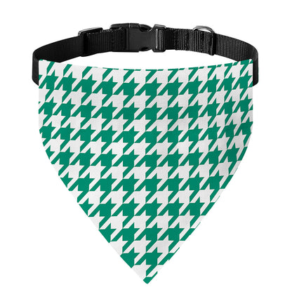 Jungle Green And White Houndstooth Print Over The Collar Dog Bandana