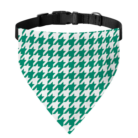 Jungle Green And White Houndstooth Print Over The Collar Dog Bandana