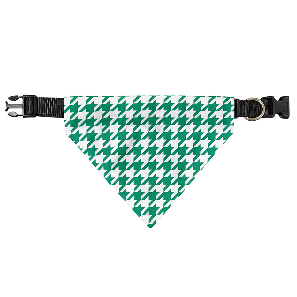 Jungle Green And White Houndstooth Print Over The Collar Dog Bandana